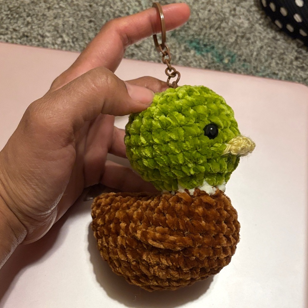 Plush Rubber Ducks Keychain - Green and Brown
